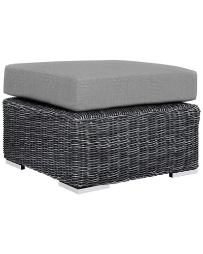 Modway Summon Outdoor Patio Sunbrella Wicker Ottoman In Canvas Gray