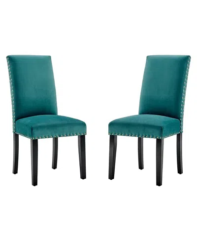 Modway Parcel Performance Velvet Dining Side Chairs, Set Of 2 In Blue