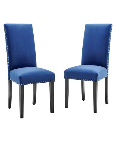 Modway Parcel Performance Velvet Dining Side Chairs, Set Of 2 In Blue