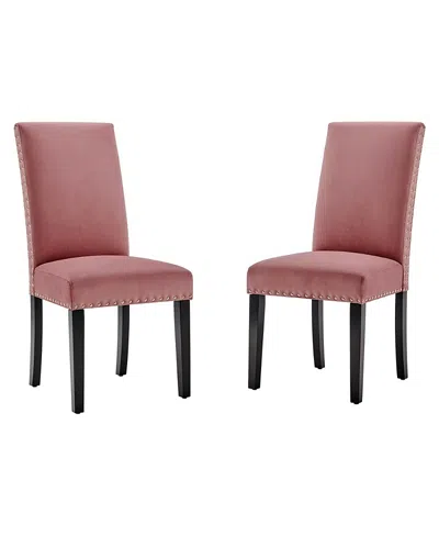 Modway Parcel Performance Velvet Dining Side Chairs, Set Of 2 In Pink
