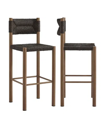 Modway Parkland Outdoor Patio Rattan And Aluminum Bar Stools, Set Of 2 In Brown