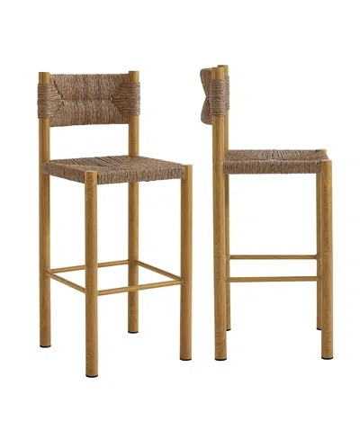 Modway Parkland Outdoor Patio Rattan And Aluminum Bar Stools, Set Of 2 In Brown