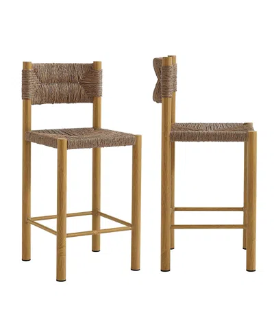 Modway Parkland Outdoor Patio Rattan And Aluminum Counter Stools, Set Of 2 In Brown