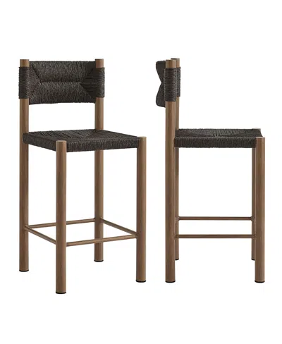 Modway Parkland Outdoor Patio Rattan And Aluminum Counter Stools, Set Of 2 In Burgundy
