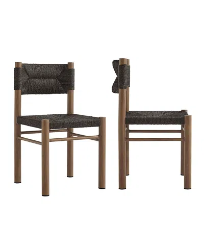 Modway Parkland Outdoor Patio Rattan And Aluminum Dining Side Chairs, Set Of 2 In Brown