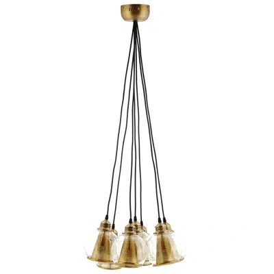 Modway Peak Brass Cone And Glass Globe Cluster Pendant Chandelier In Brass;brass