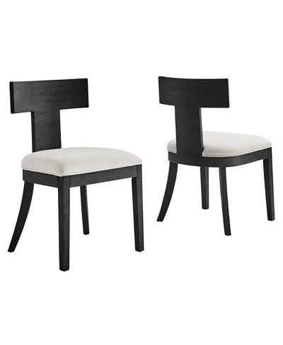Modway Peregrine Wood And Fabric Upholstered Dining Chairs, Set Of 2 In Black