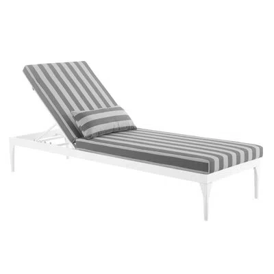 Modway Perspective Cushion Outdoor Patio Chaise Lounge Chair In White Striped Gray