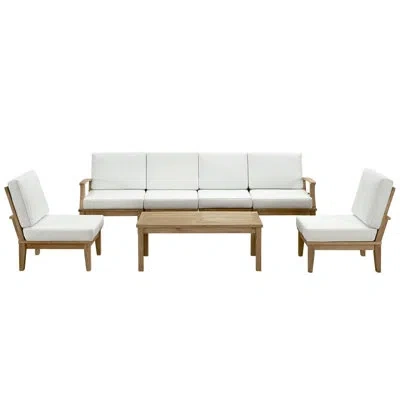 Modway Pier 7 Piece Outdoor Patio Teak Set In White