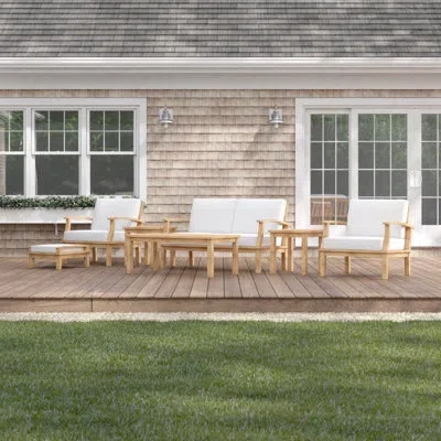 Modway Pier 7 Piece Outdoor Patio Teak Set In White