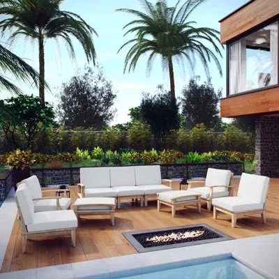 Modway Pier 9 Piece Outdoor Patio Teak Set In White