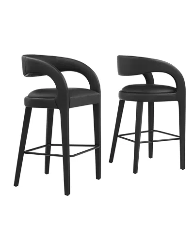 Modway Pinnacle Faux Leather Bar Stool, Set Of 2 In Black