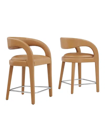 Modway Pinnacle Faux Leather Counter Stool, Set Of 2 In Brown