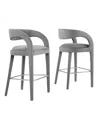 Modway Pinnacle Performance Velvet Bar Stool, Set Of 2 In Gray