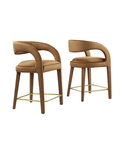 Modway Pinnacle Performance Velvet Counter Stool Set Of 2 In Brown