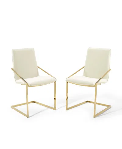 Modway Pitch Performance Velvet Dining Armchair, Set Of 2 In White