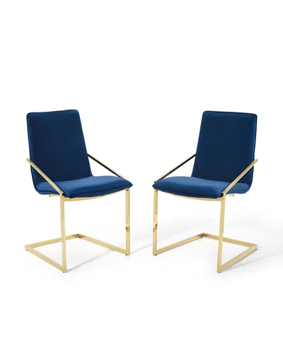Modway Pitch Performance Velvet Dining Armchair, Set Of 2 In Blue