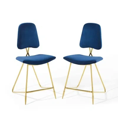 Modway Ponder Bar Stool Performance Velvet Set Of 2 By  In Navy