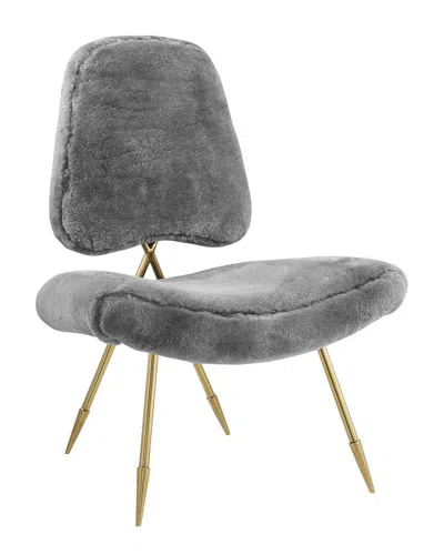 Modway Ponder Upholstered Sheepskin Fur Lounge Chair In Grey