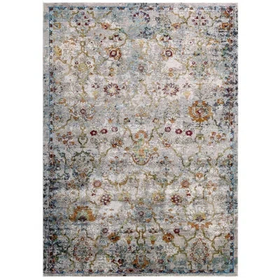 Modway Porch & Den Fauntleroy Distressed Vintage Floral Lattice Area Rug In Gray