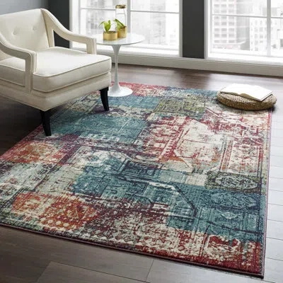 Modway Porch & Den Kilbourne Vintage Mosaic Area Rug In Blue