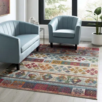 Modway Porch & Den Knox Distressed Floral Lattice Area Rug In Maroon