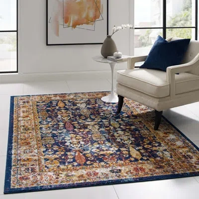 Modway Porch & Den Longwood Distressed Floral Lattice Area Rug In Blue