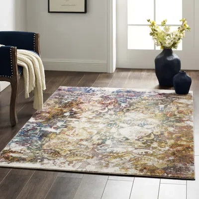 Modway Porch & Den Raye Distressed Floral Trellis Area Rug In Brown;ivory