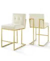 Modway Privy Gold Stainless Steel Performance Velvet Counter Stool, Set Of 2 In Gold