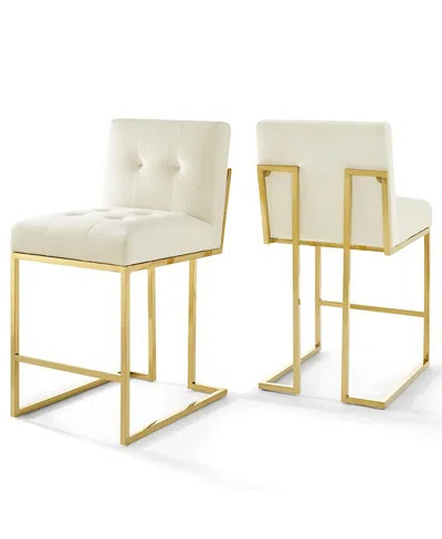 Modway Privy Gold Stainless Steel Performance Velvet Counter Stool, Set Of 2