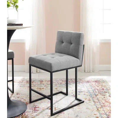 Modway Privy Stainless Steel Performance Velvet Bar Stool By  In Black,polyester Light Gray