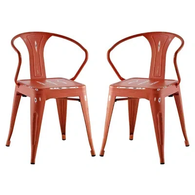 Modway Promenade Modern Aluminum Four Bistro Dining Chair Set In Red