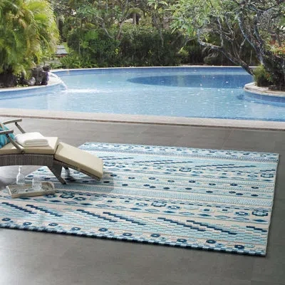 Modway Reflect Cadhla Abstract Geometric Indoor And Outdoor Area Rug By  In Blue;ivory
