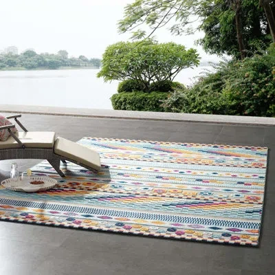 Modway Reflect Cadhla Abstract Geometric Indoor And Outdoor Area Rug By  In Blue;ivory;multicolored