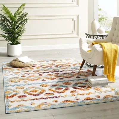 Modway Reflect Contemporary Abstract Diamond Indoor And Outdoor Area Rug In Gold