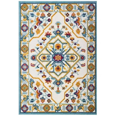 Modway Reflect Freesia Distressed Vintage Floral Persian Medallion Indoor And Outdoor Area Rug By  In Blue;pink;orange