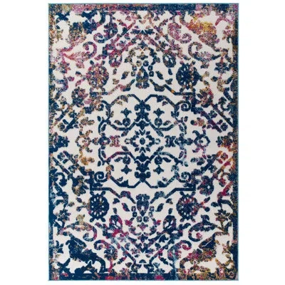 Modway Reflect Primrose Vintage Ornate Floral Indoor And Outdoor Area Rug In Blue