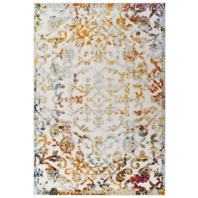 Modway Reflect Primrose Vintage Ornate Floral Indoor And Outdoor Area Rug In Gold