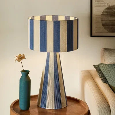Modway Renae Handwoven Cotton Thread Striped Table Lamp In Capri Blue