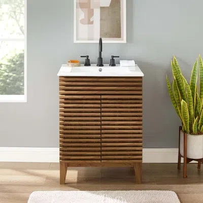 Modway Render 24" Bathroom Vanity By  In Walnut,white