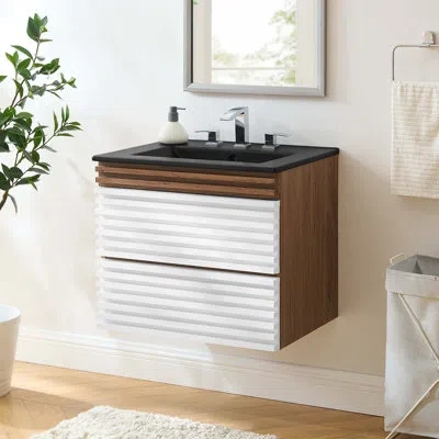 Modway Render 24" Wall-mount Bathroom Vanity In White,walnut