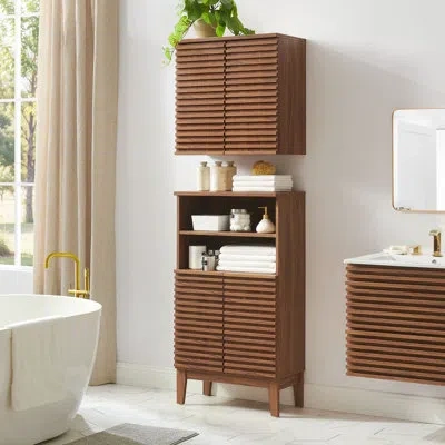 Modway Render Bathroom Cabinet Set In Brown