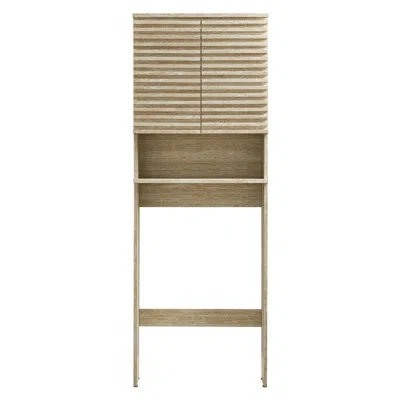 Modway Render Over The Toilet Faux Travertine Bathroom Storage Cabinet In Travertine In Natural