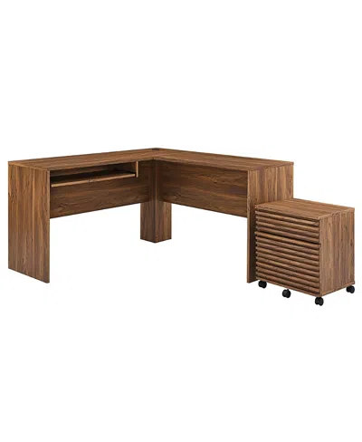 Modway Render Wood Desk And File Cabinet, Set Of 2 In Brown