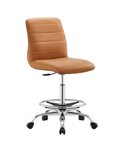 Modway Ripple Armless Faux Leather Drafting Chair In Brown