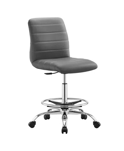 Modway Ripple Armless Faux Leather Drafting Chair In Gray