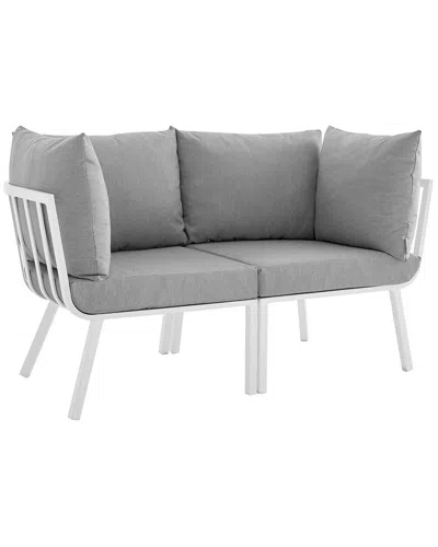 Modway Riverside 2pc Outdoor Patio Aluminum Sectional Sofa Set In White