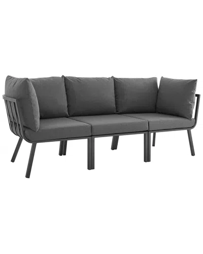 Modway Riverside 3-piece Outdoor Patio Sectional Sofa Set In Black