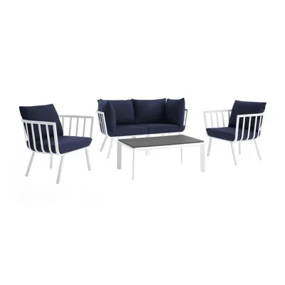 Modway Riverside 5-piece Aluminum Outdoor Patio Set With Thick Cushions By Havenside Home In Navy,white