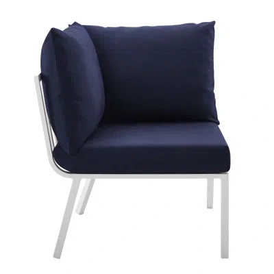 Modway Riverside Outdoor Patio Aluminum Corner Chair With Sunbrella Cushions In Navy,white